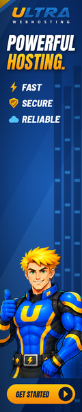 Ultra Web Hosting 120x600 mascot banner