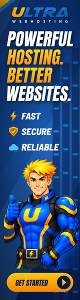 Ultra Web Hosting 160x600 mascot banner