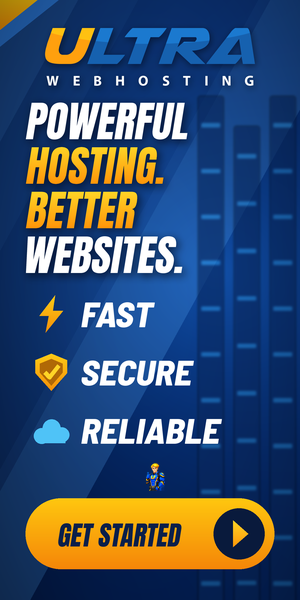 Ultra Web Hosting 300x600 mascot half-page banner